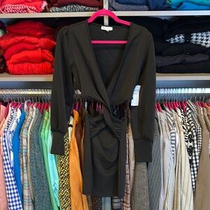Bear Dance black cutout twist front long sleeve v neck dress size S NWT